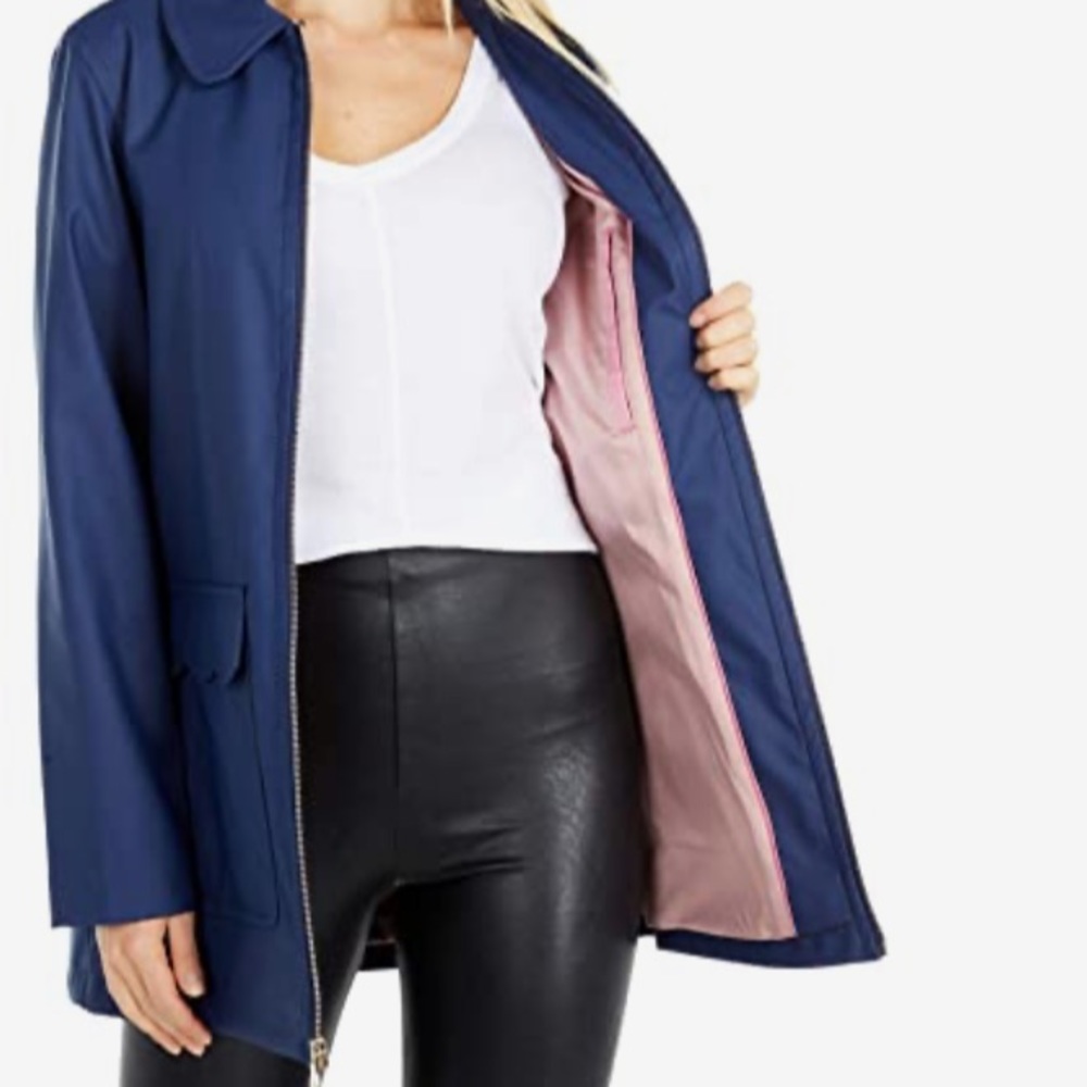 NWT Kate Spade Scallop Pocket Hooded Rain Jacket Navy S - Picture 4 of 11